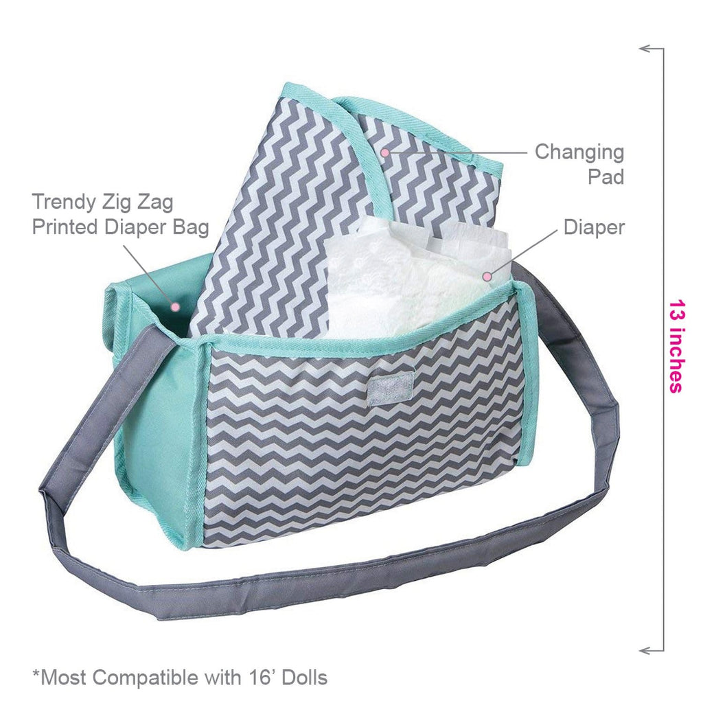Adora Bab Doll Diaper Bag in Gender Neutral Zig Zag Design 