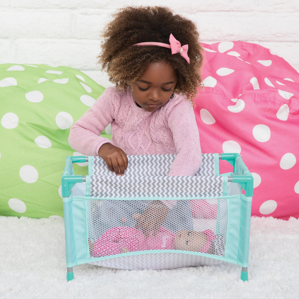 Adora Baby Doll Crib Playpen Bed in Zig Zag Pattern - Adora