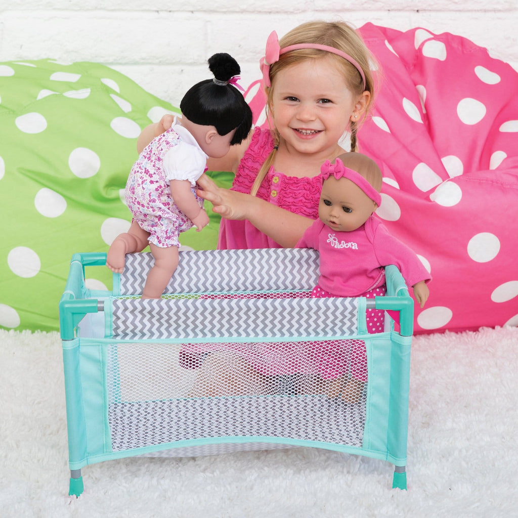 Adora Baby Doll Crib Playpen Bed in Zig Zag Pattern - Adora