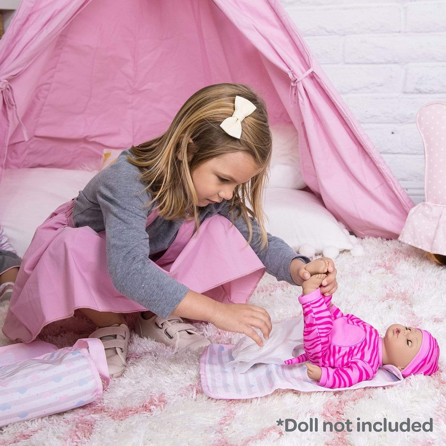 Adora Doll Diaper Bag in Classic Pastel Pink Print, with 2 diapers