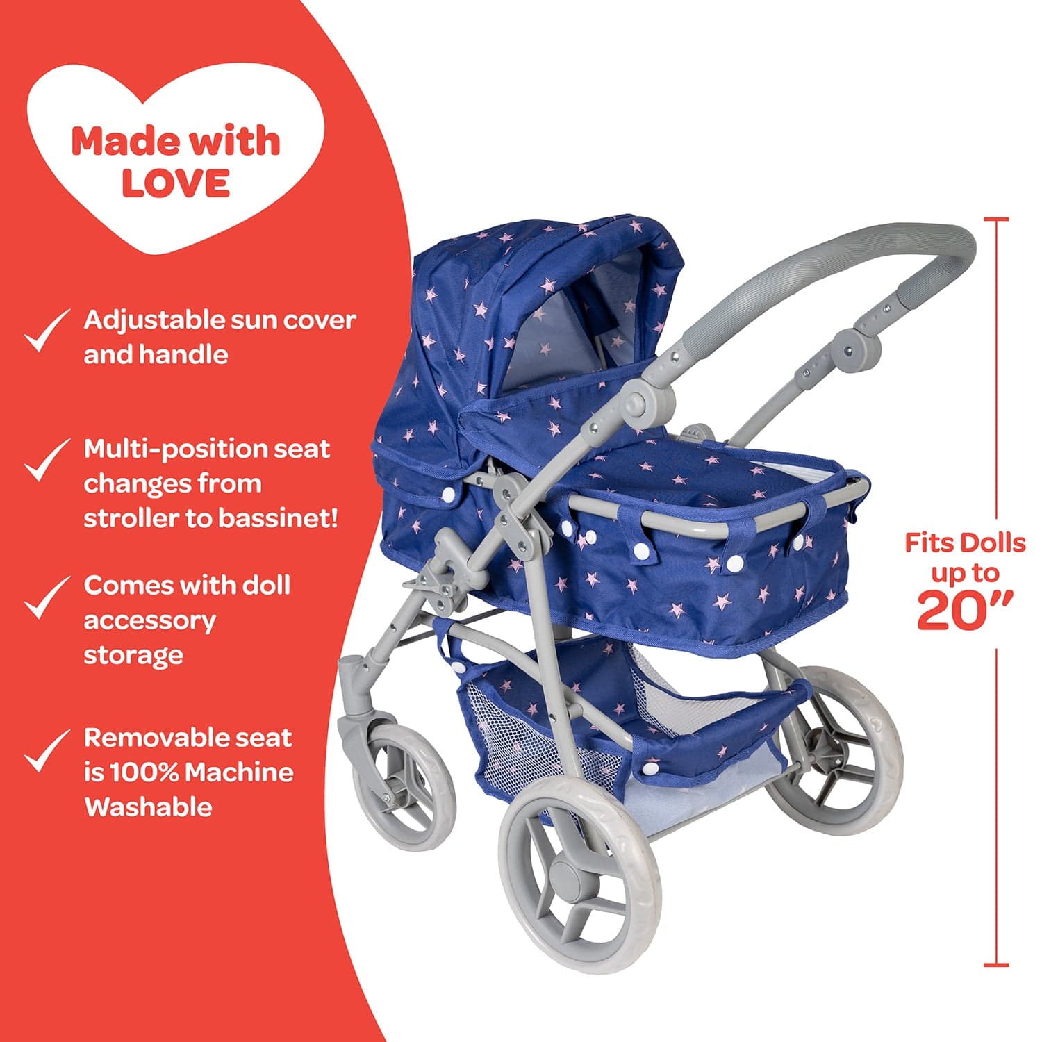 Adora 2-in-1 Convertible Baby Doll Stroller & Bassinet - Starry Night