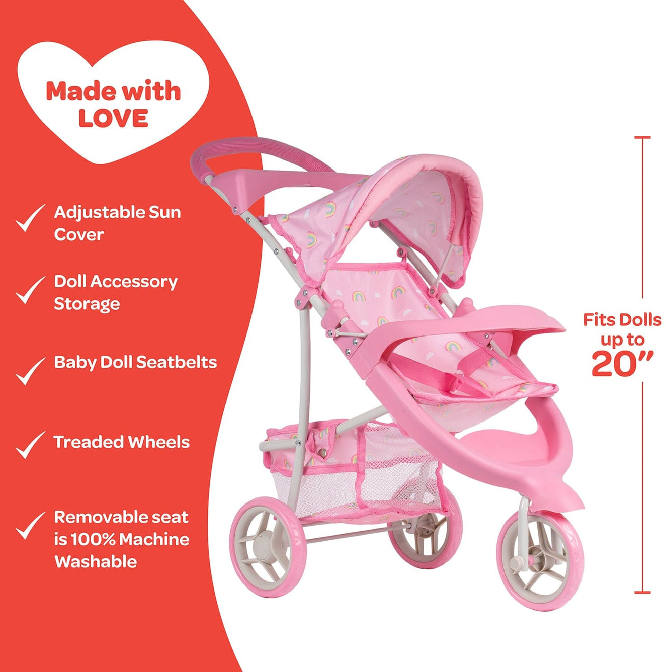 Adora Snack N Go Baby Doll Stroller with Shade – Rainbow Rose