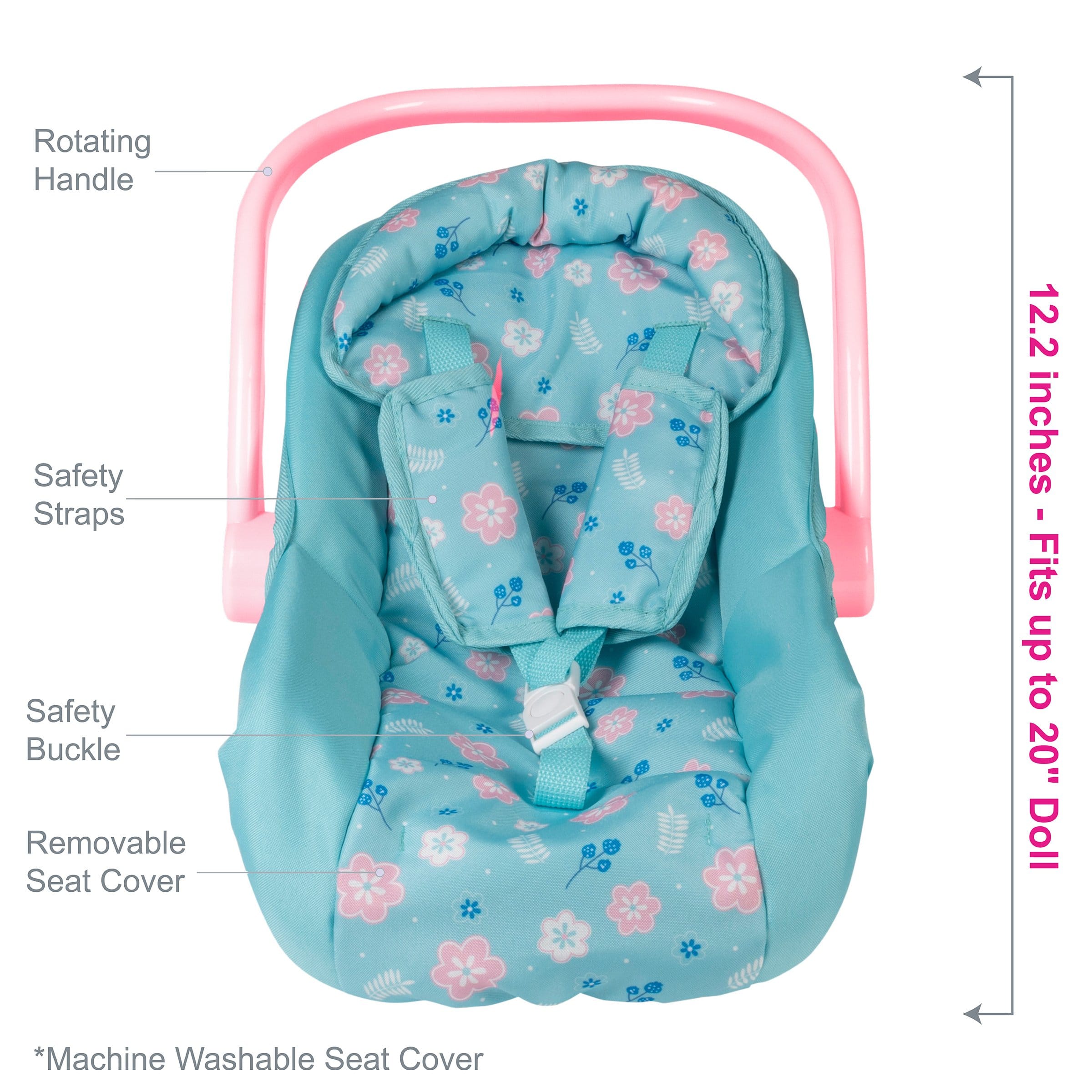 Adora Baby Doll Car Seat Carrier in Pink Floral Print - Adora