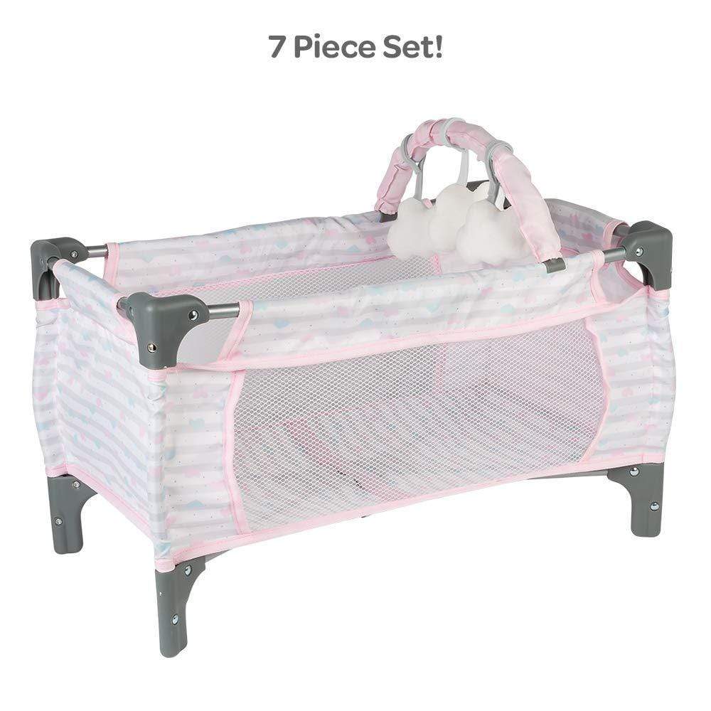 Adora Baby 7 piece Doll Crib Set - Deluxe Pink Pack N Play 20"