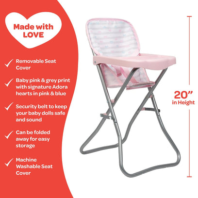Adora Baby Doll High Chair - Pastel Pink Hearts