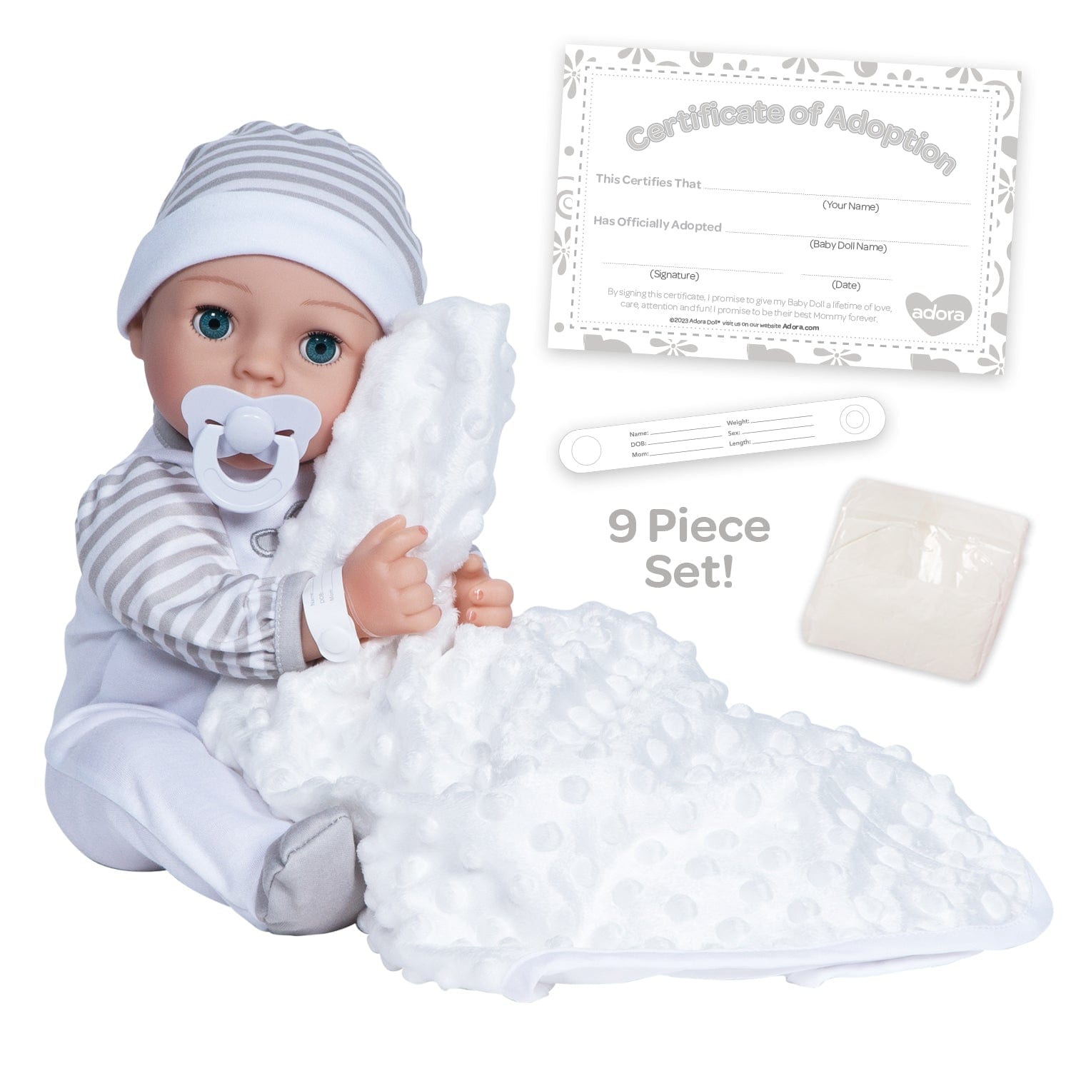 Gender-neutral baby doll set comes with one 16