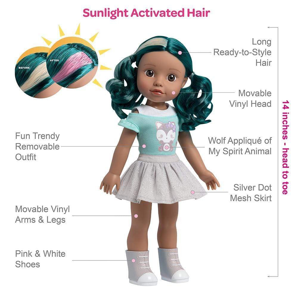Adora 14" Doll-Be Bright Doll Alma Wolf, Hair Color Changes in the Sun