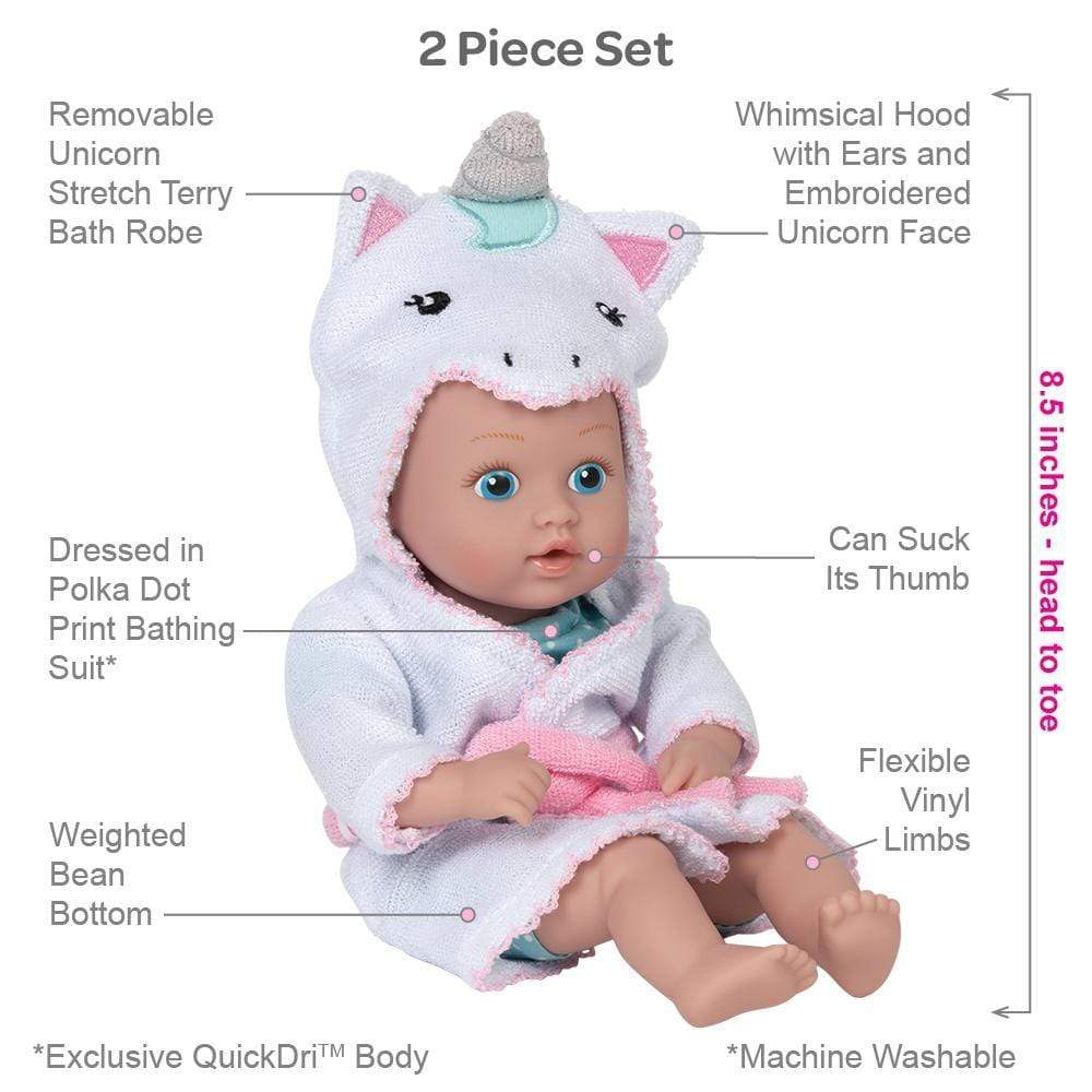 Adora Baby Doll for 1 year olds - BathTime Tot Unicorn, 8.5 inches