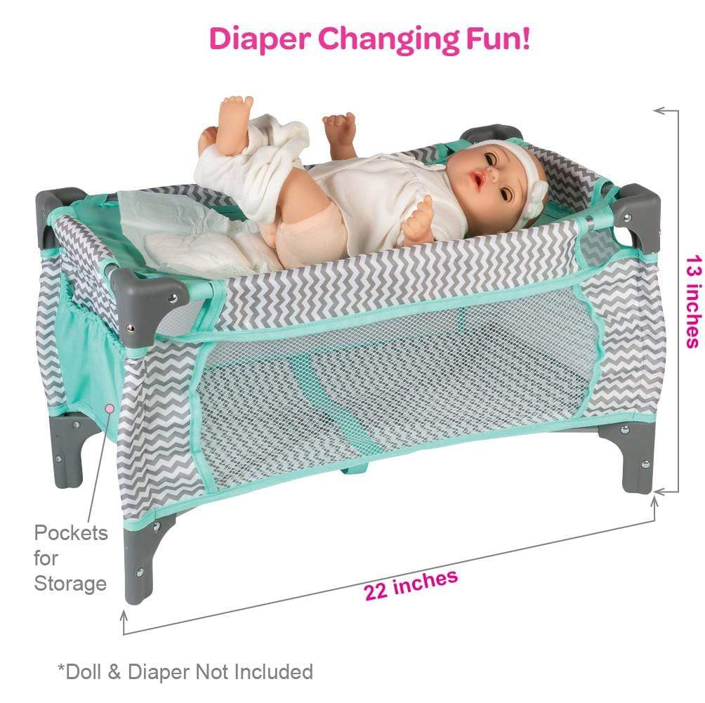 Adora 20" Baby Doll Crib Set - 7 piece Zig Zag Pack N Play