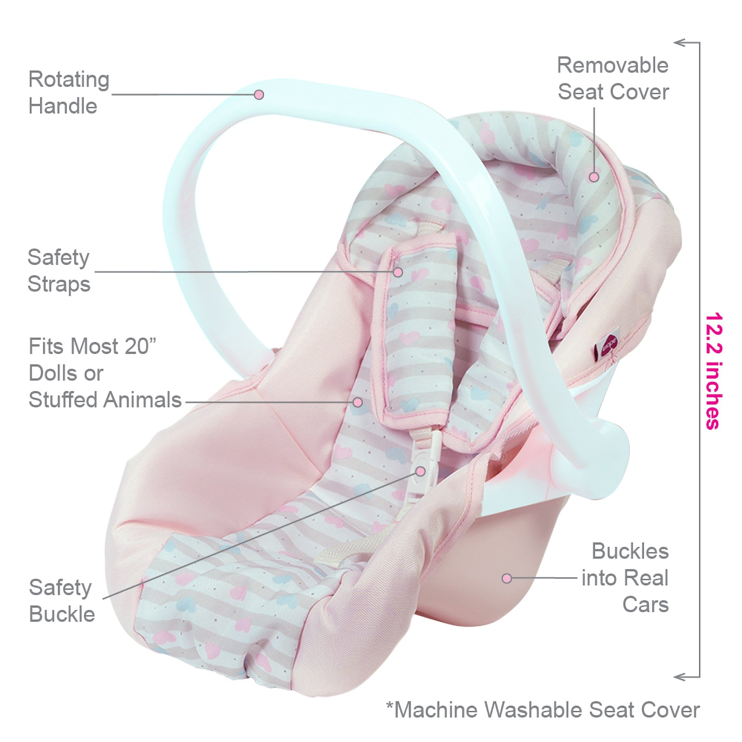 Adora Baby Doll Car Seat Carrier in Classic Pastel Pink Print