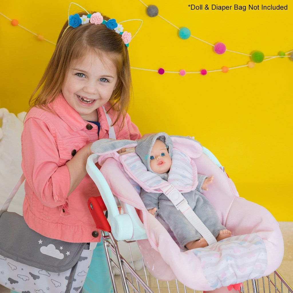 Adora Baby Doll Car Seat Carrier in Classic Pastel Pink Print