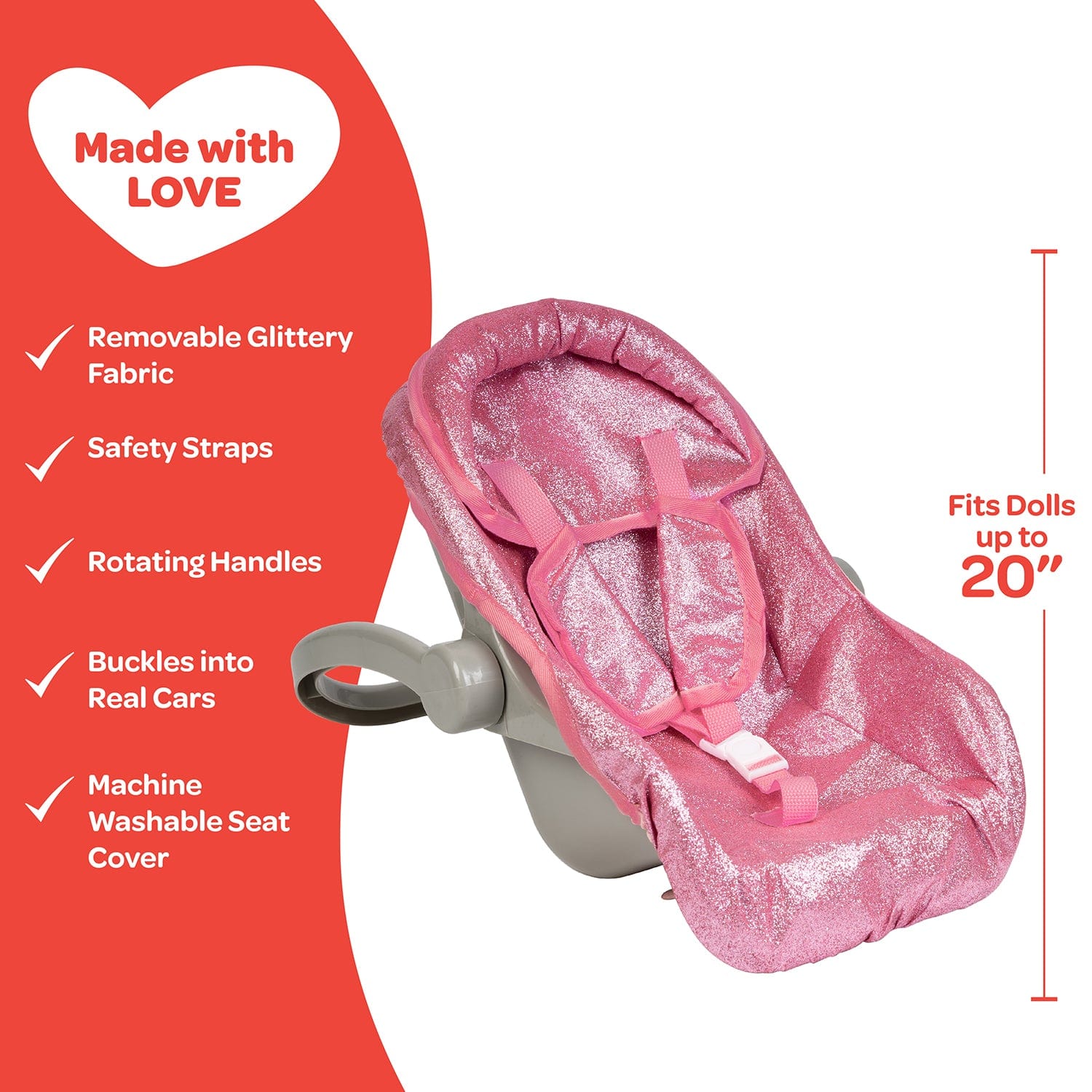 Adora Baby Doll Car Seat Carrier - Pink Glam Glitter
