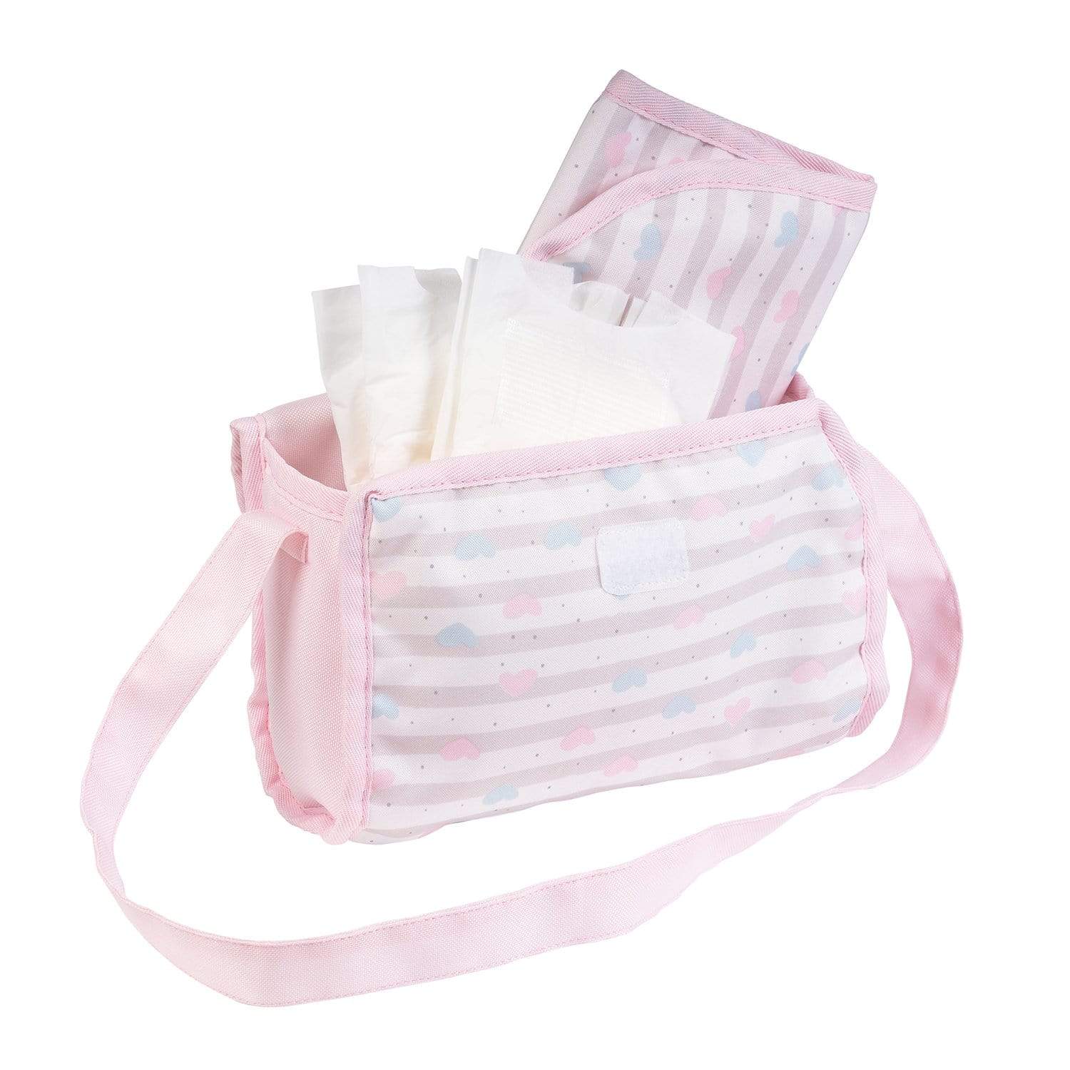 Adora Doll Diaper Bag in Classic Pastel Pink Print, with 2 diapers
