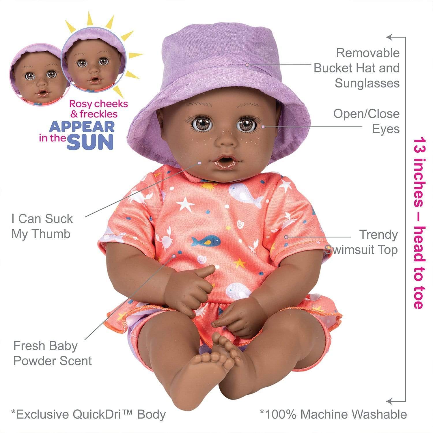 Adora Beach Baby Doll Piper - Interactive - UV/Sun Activated Freckles & Rosy Cheeks