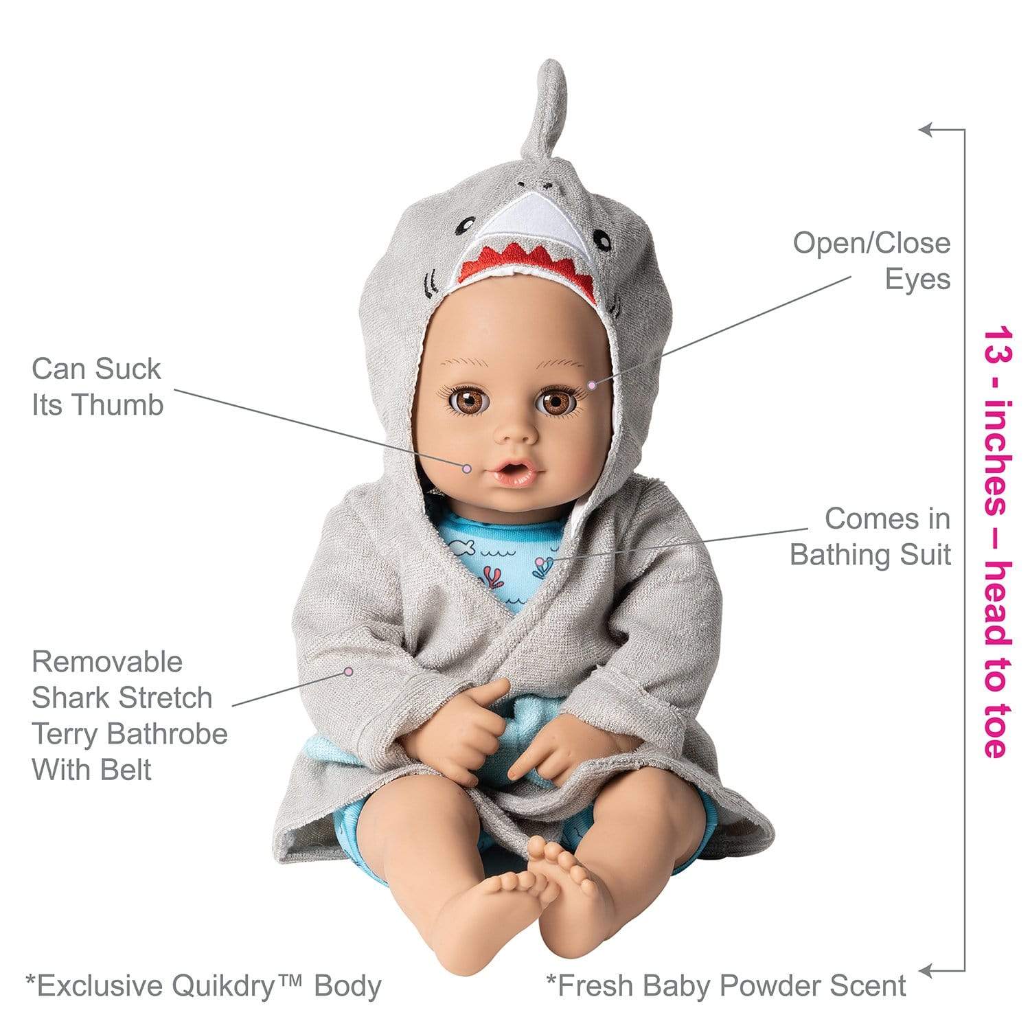 Adora Doll Toddler Water Bath Toys BathTime Baby Shark, 13