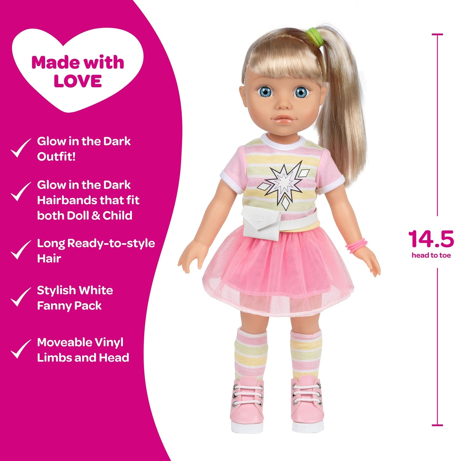 Riley from Adora's Glow Girl Collection! Feauring glow-in-the-dark fashion and accessories