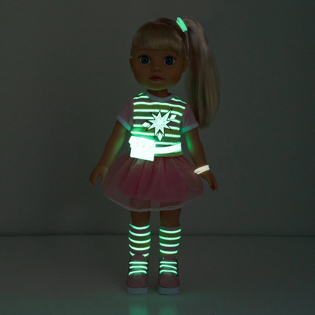 Riley from Adora's Glow Girl Collection! Feauring glow-in-the-dark fashion and accessories