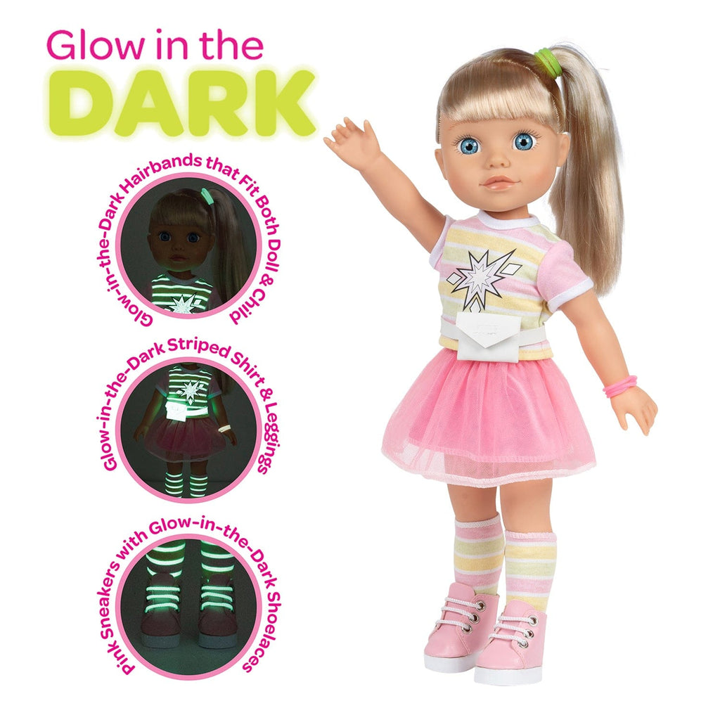 Riley from Adora's Glow Girl Collection! Feauring glow-in-the-dark fashion and accessories