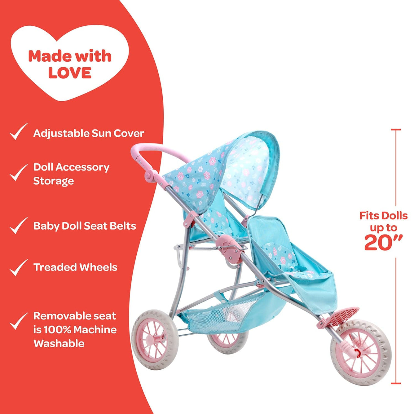 Adora Twin Jogger Baby Doll Stroller - Flower Power