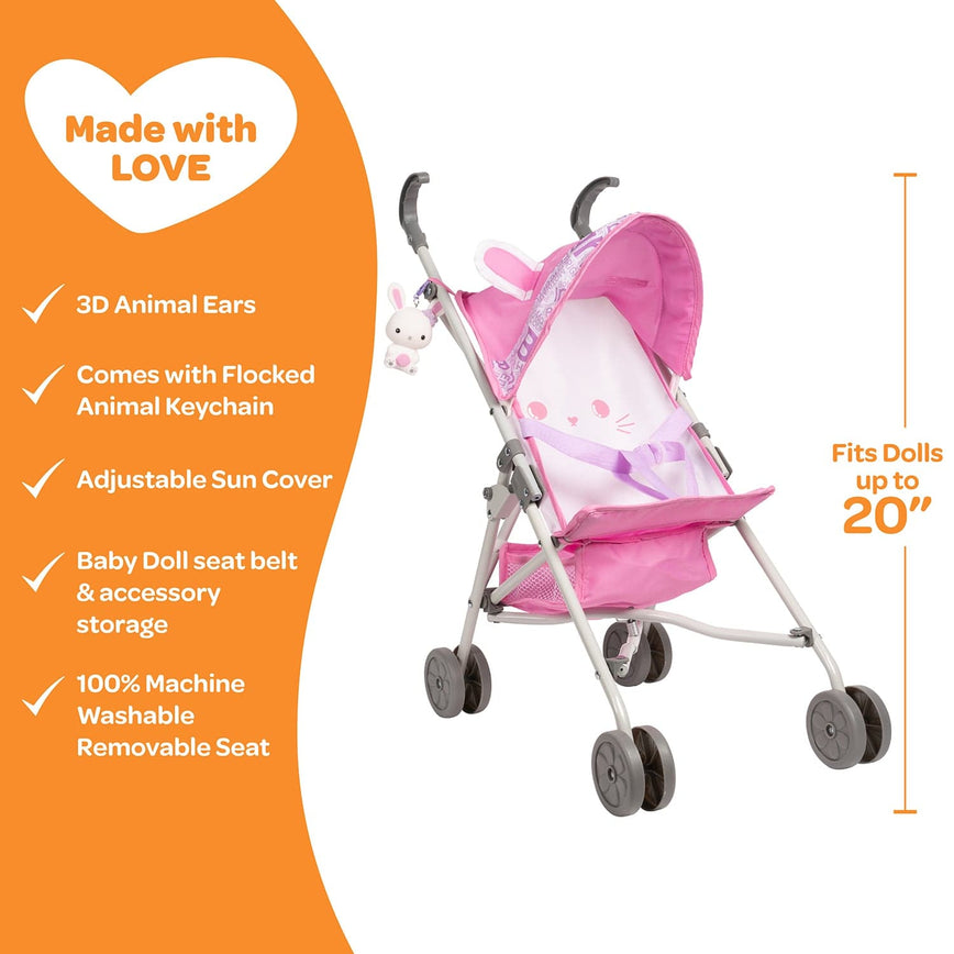 Be Bright Bunny Medium Shade Stroller with Clip-On Bunny Toy