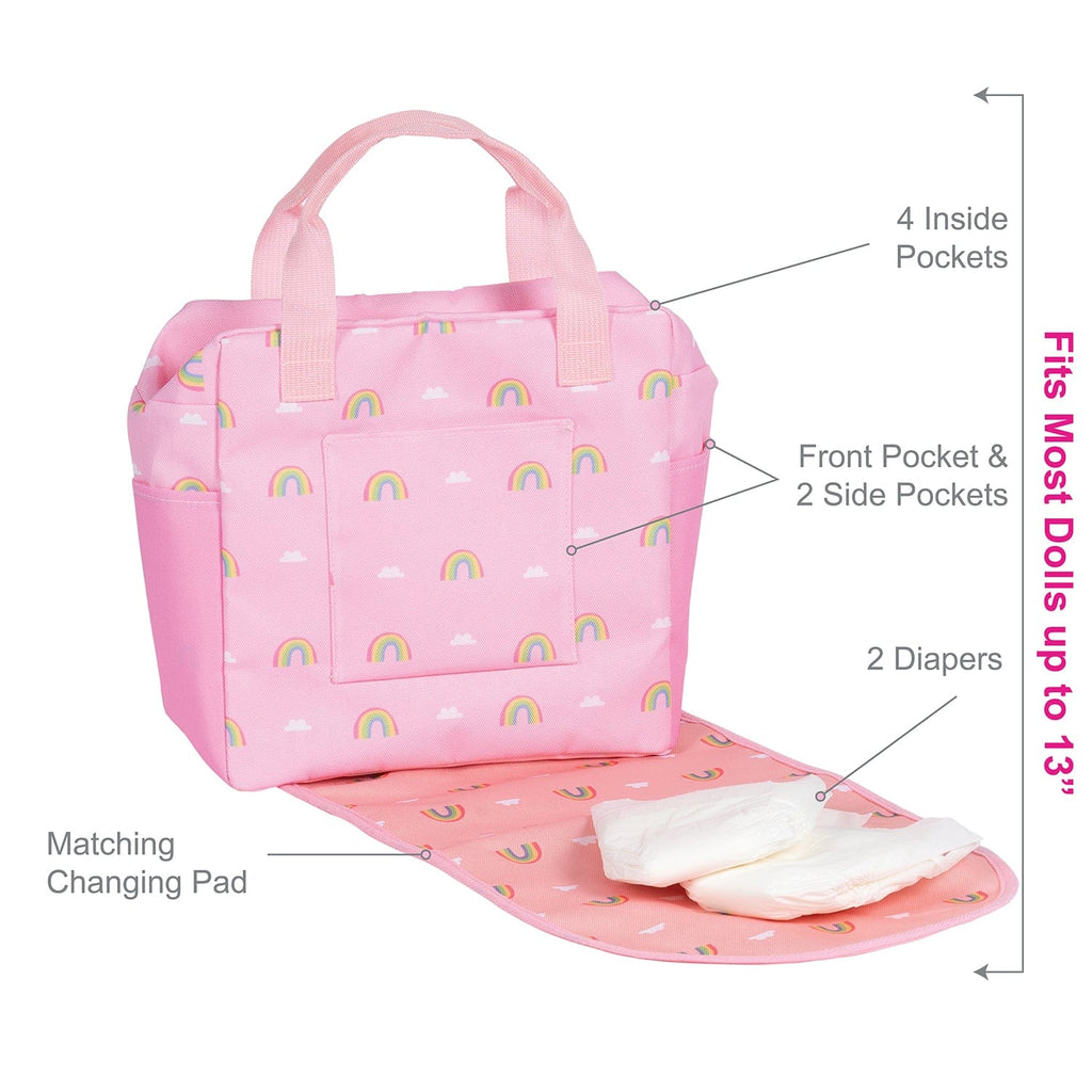 Rainbow Rose Baby Doll Diaper Backpack Set