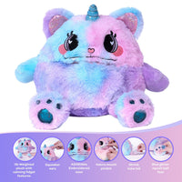 Adora's Kitty Calm Cuddle Monster cute stuffed animal has ultra-soft faux fur to provide maximum soothing, plus built-in fidget toys in her paws, ears, and tail to provide sensory relief. She has a 1 lb. weighted body to help relieve anxiety and stress, plus her 7