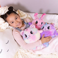 Adora's Kitty Calm Cuddle Monster cute stuffed animal has ultra-soft faux fur to provide maximum soothing, plus built-in fidget toys in her paws, ears, and tail to provide sensory relief. She has a 1 lb. weighted body to help relieve anxiety and stress, plus her 7