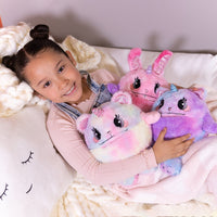 Adora's Bunny Hugs Cuddle Monster cute stuffed animal has ultra-soft faux fur to provide maximum soothing, plus built-in fidget toys in her paws, ears, and tail to provide sensory relief. She has a 1 lb. weighted body to help relieve anxiety and stress, plus her 7