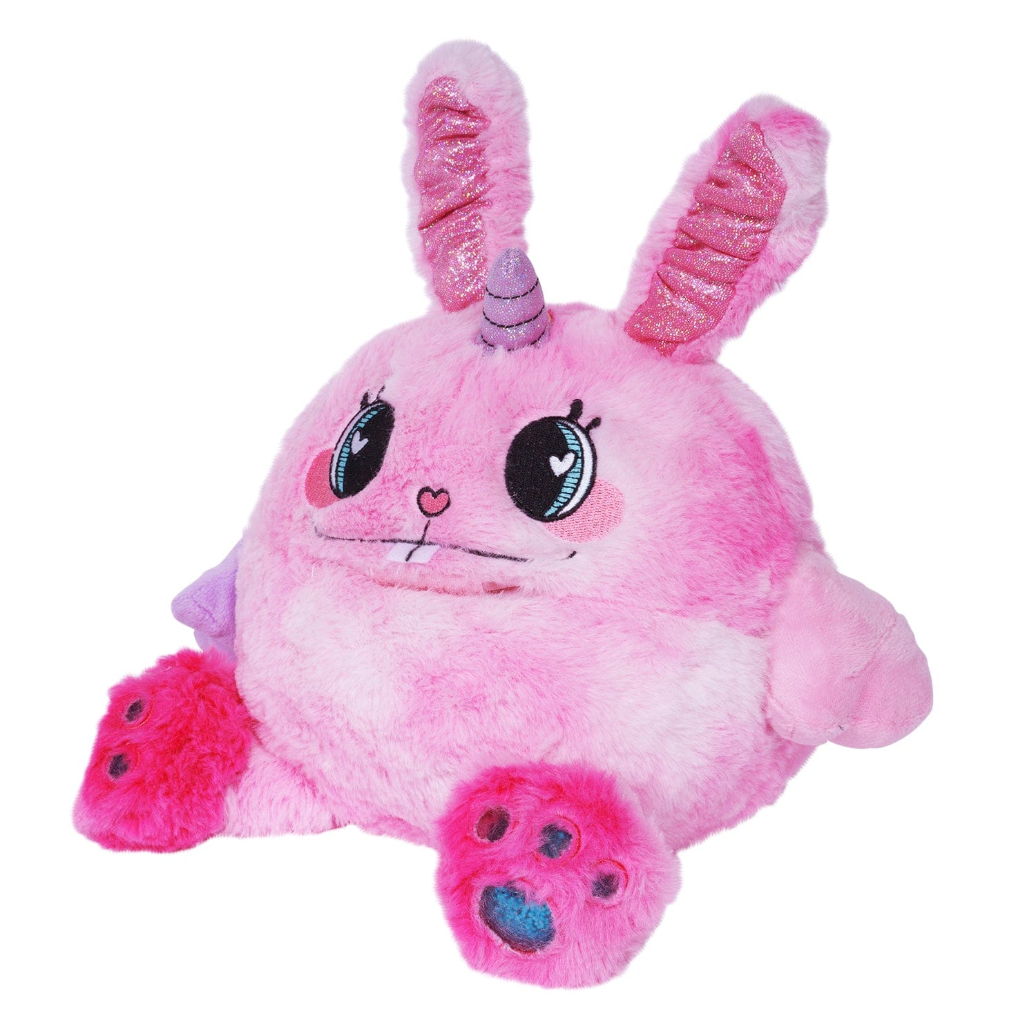 Adora's Bunny Hugs Cuddle Monster cute stuffed animal has ultra-soft faux fur to provide maximum soothing, plus built-in fidget toys in her paws, ears, and tail to provide sensory relief. She has a 1 lb. weighted body to help relieve anxiety and stress, plus her 7