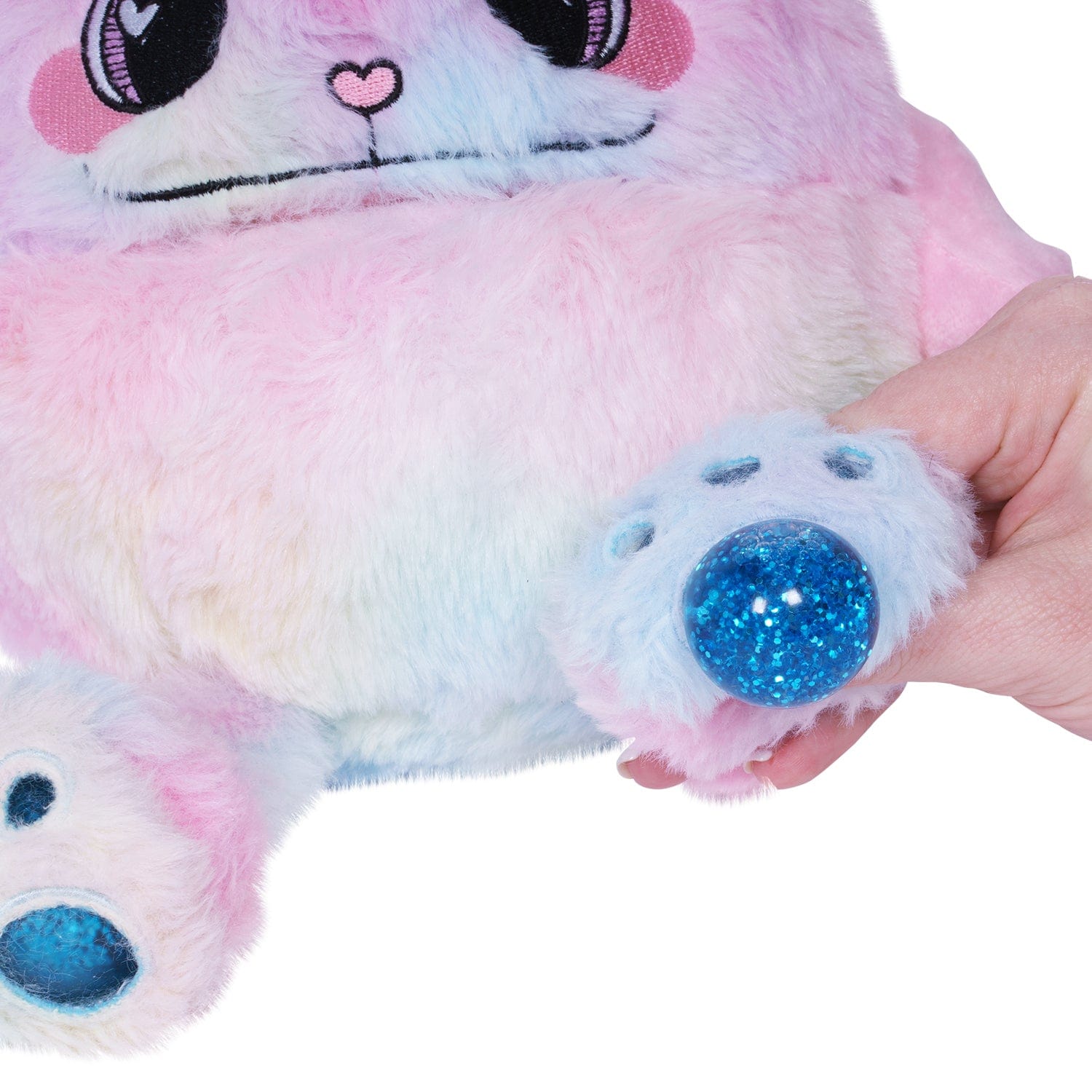 Adora's Happy Teddy Cuddle Monster cute stuffed animal has ultra-soft faux fur to provide maximum soothing, plus built-in fidget toys in her paws, ears, and tail to provide sensory relief. She has a 1 lb. weighted body to help relieve anxiety and stress, plus her 7