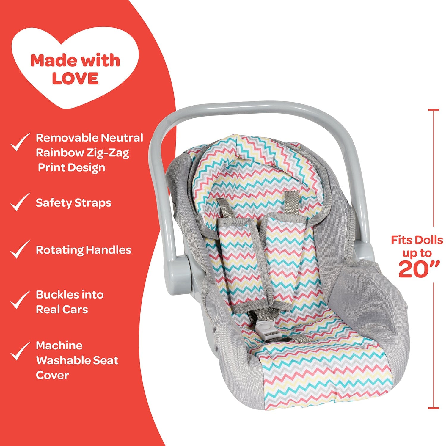 Adora Baby Doll Car Seat Carrier - Rainbow Zig Zag