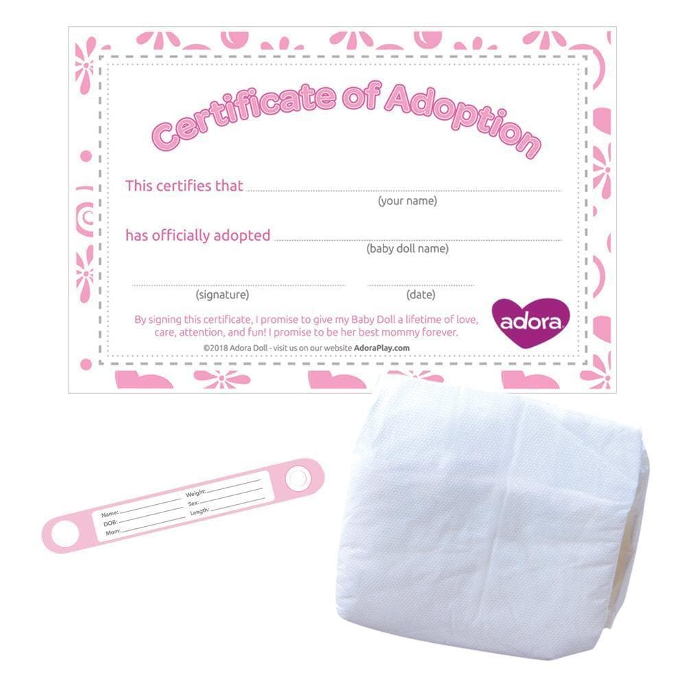 Certificate of Adoption, Hospital Bracelet and Diaper