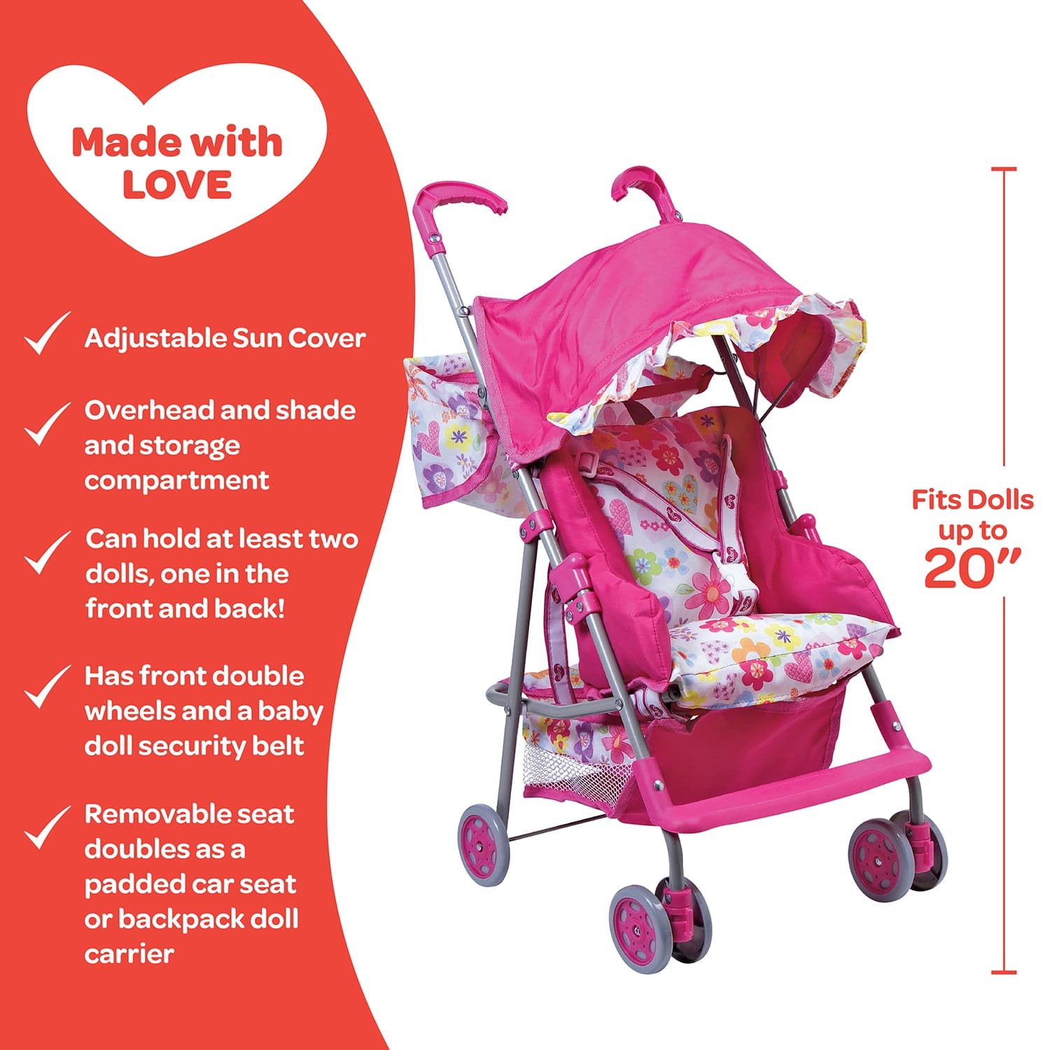 Adora 3-in-1 Baby Doll Stroller Set with Removable Seat - Adora