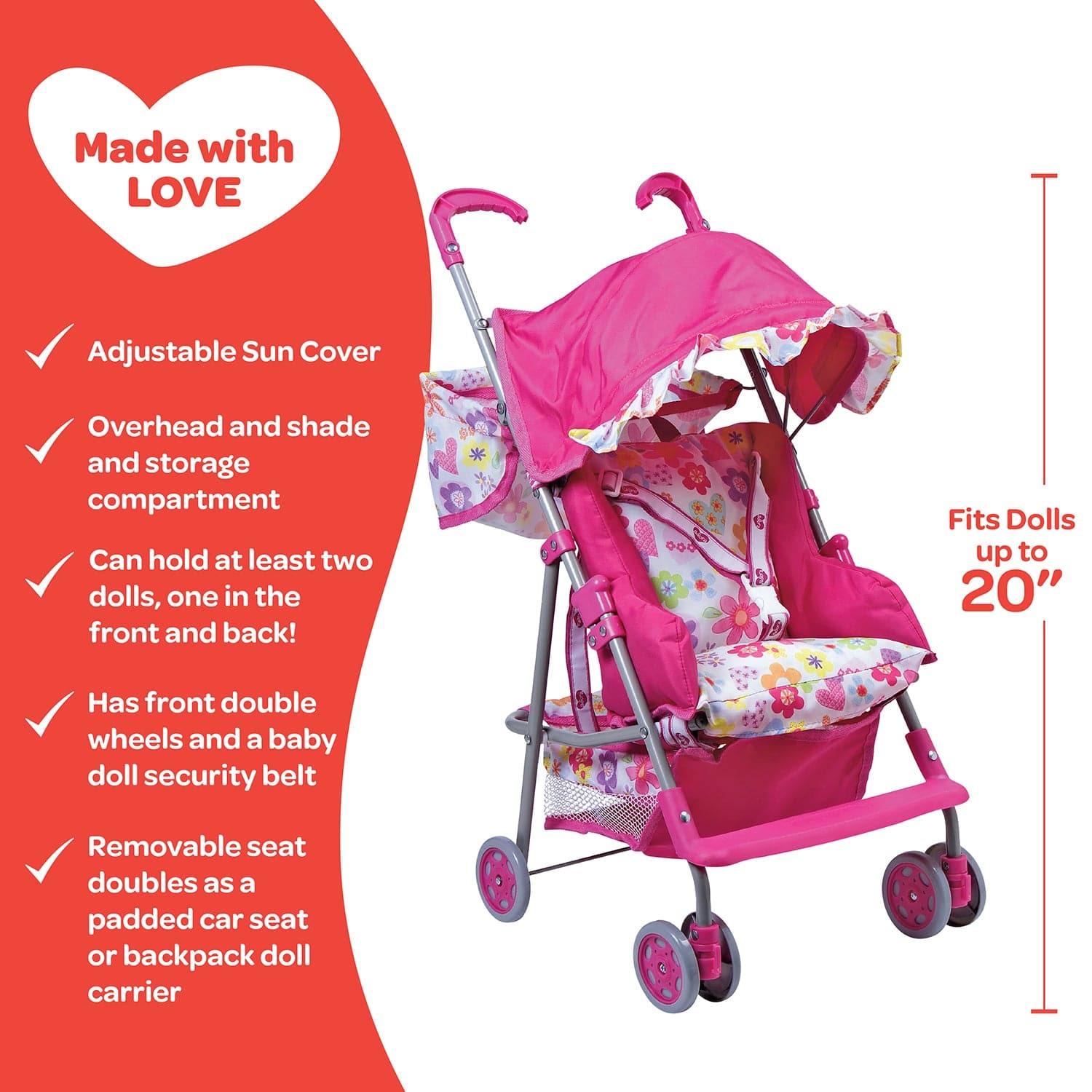 Adora 3-in-1 Convertible Baby Doll Stroller, Car Seat, & Doll Carrier Set