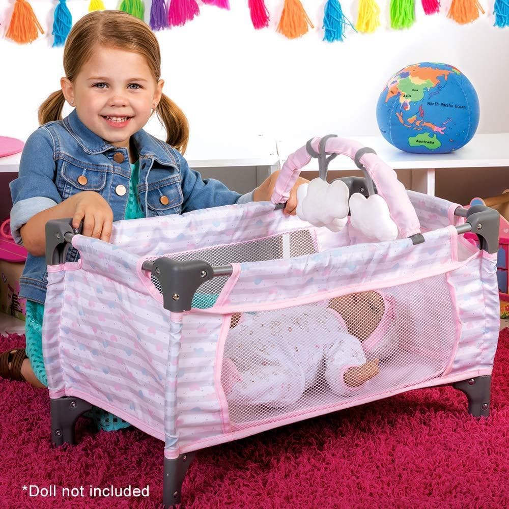 COLLAPSIBLE CRIB TOY,PINK DOLL TRAVEL COT WITH CARRY CASE AS CHRISTMAS  GIFT,43CM
