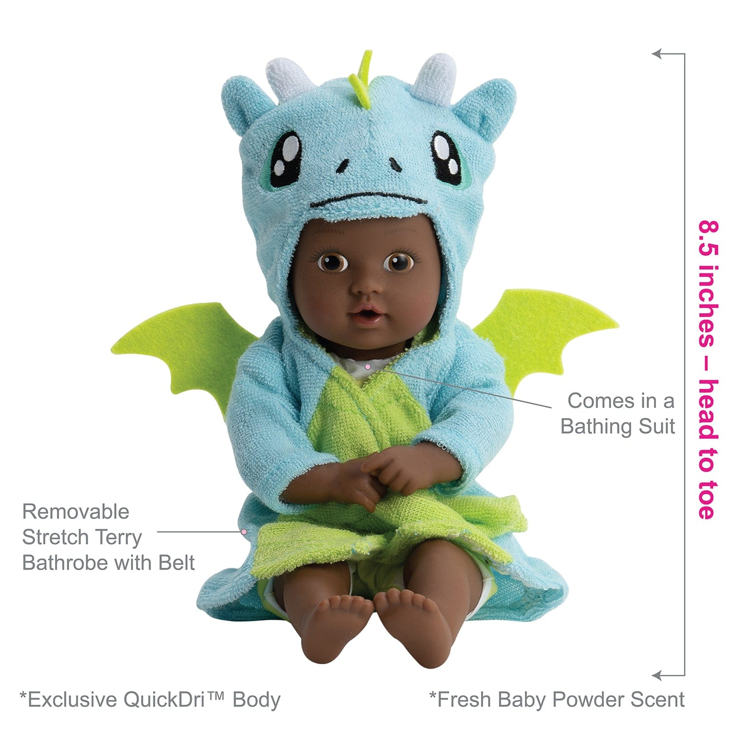 Adora Baby Bath Toy Dragon, 8.5 inch Bath Time Doll with QuickDri Body