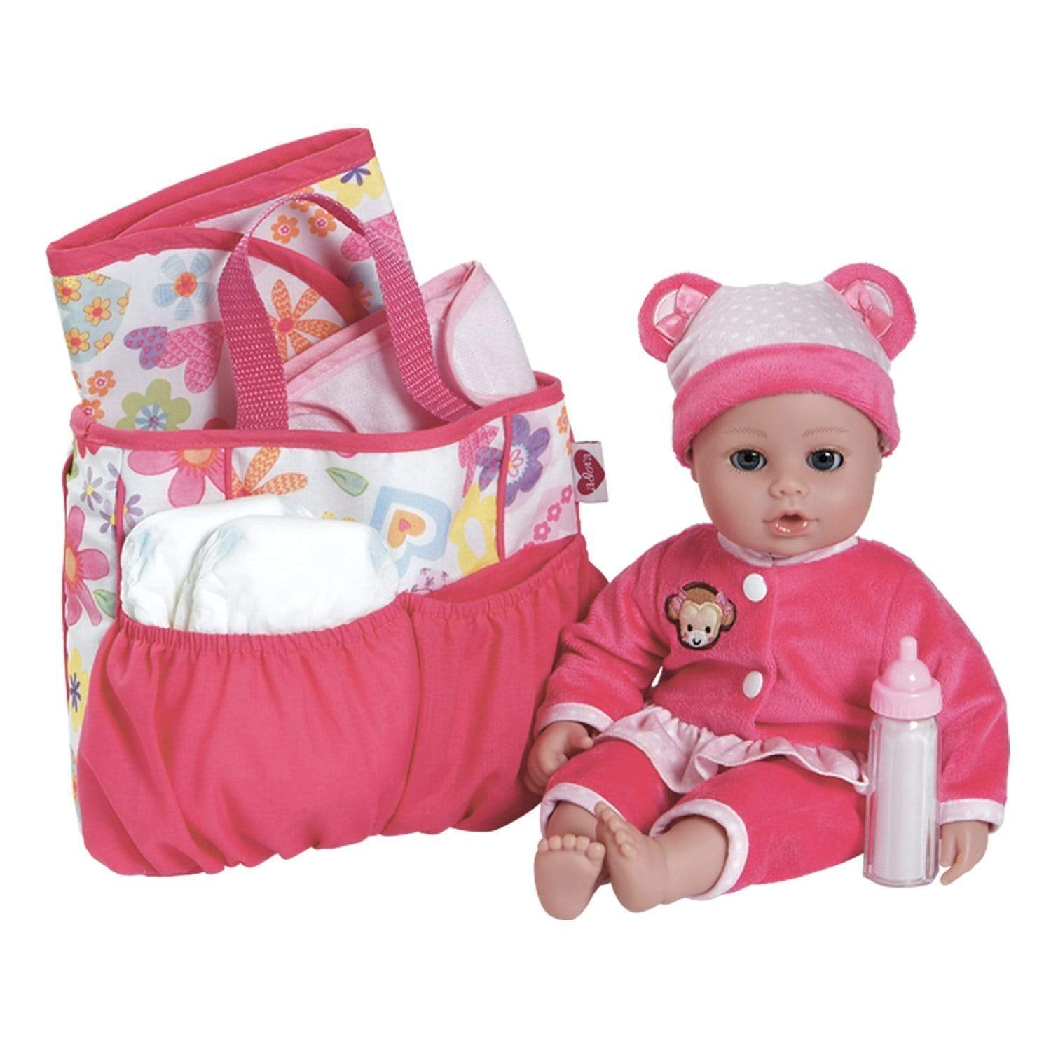 Adora Baby Doll Diaper Bag in Fun Pink Floral Print Adora