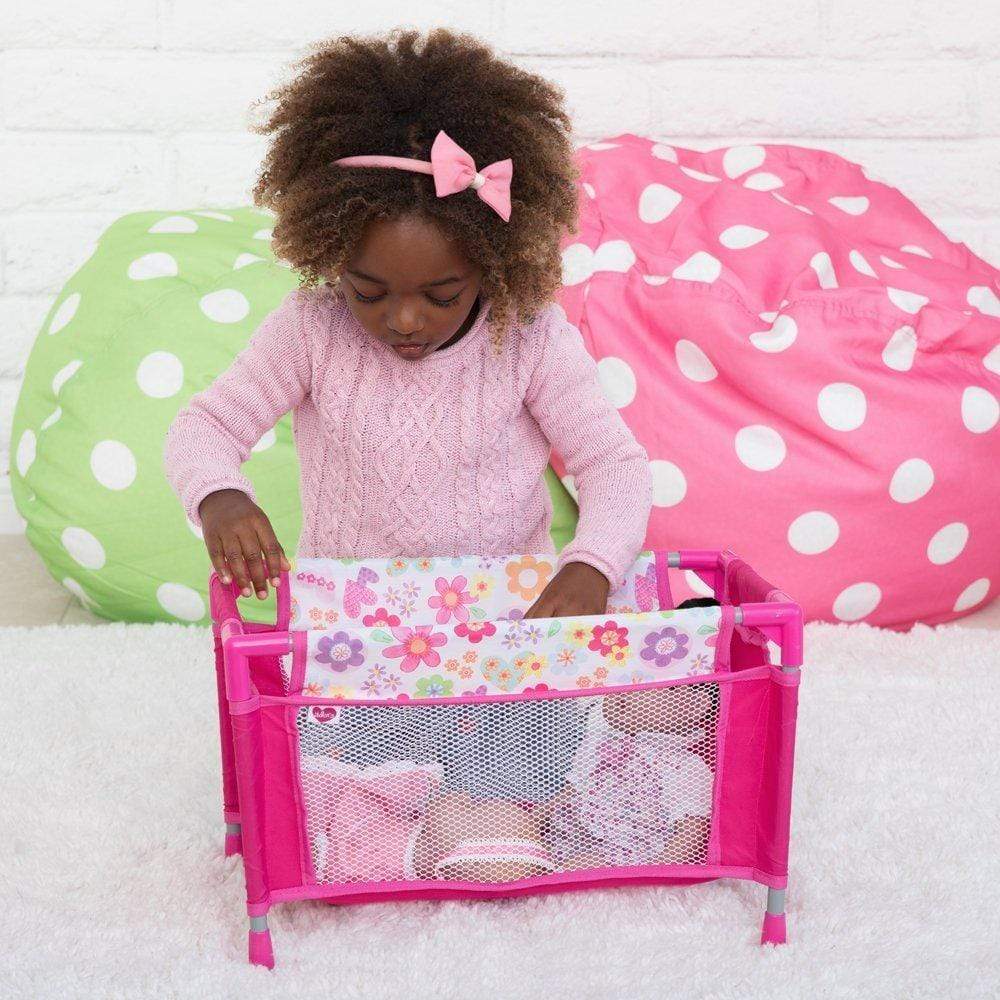 Adora Baby Doll Crib Playpen Bed in Fun Pink Floral Print Adora