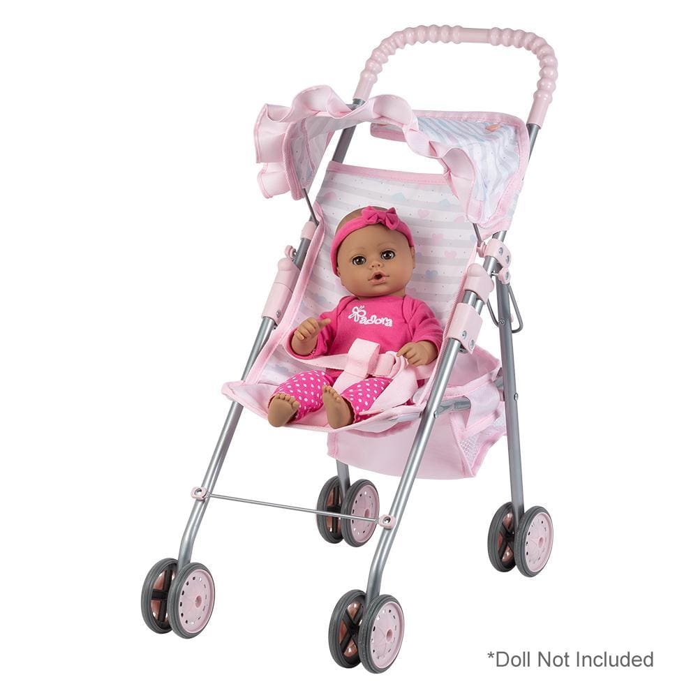 Adora Doll Stroller, Grey & Soft Pink Print Medium Shade Umbrella