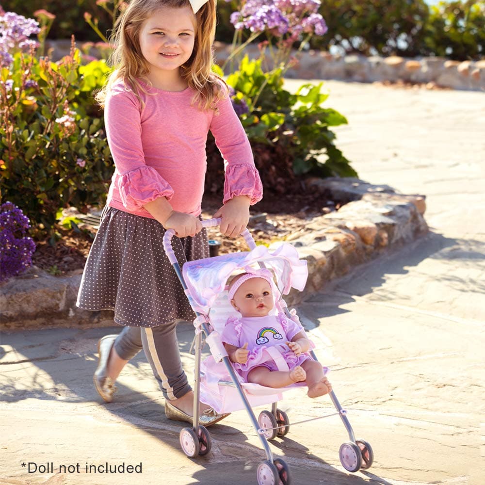 purple umbrella stroller Adora Doll Stroller, Grey & Soft Pink Print Medium Shade Umbrella